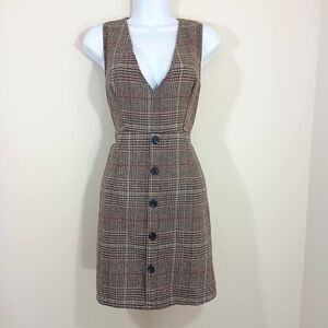 SheIn Y2K Women Brown Plaid Sleeveless Mini Jumper Dress Preppy Academia Medium
